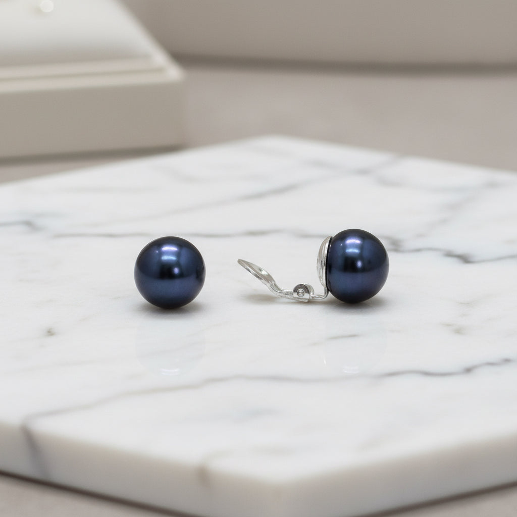 Dark Blue 10-11 mm Freshwater Pearl Clip On Earrings