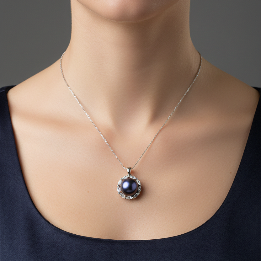 Stunning Blue Pearl Pendant With Cubic Zirconia Around End - Terciany 