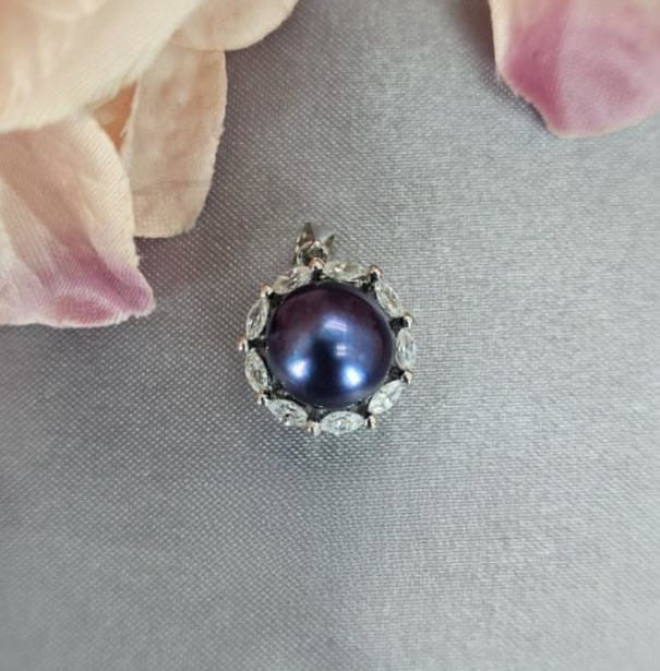 Stunning Blue Pearl Pendant With Cubic Zirconia Around End
