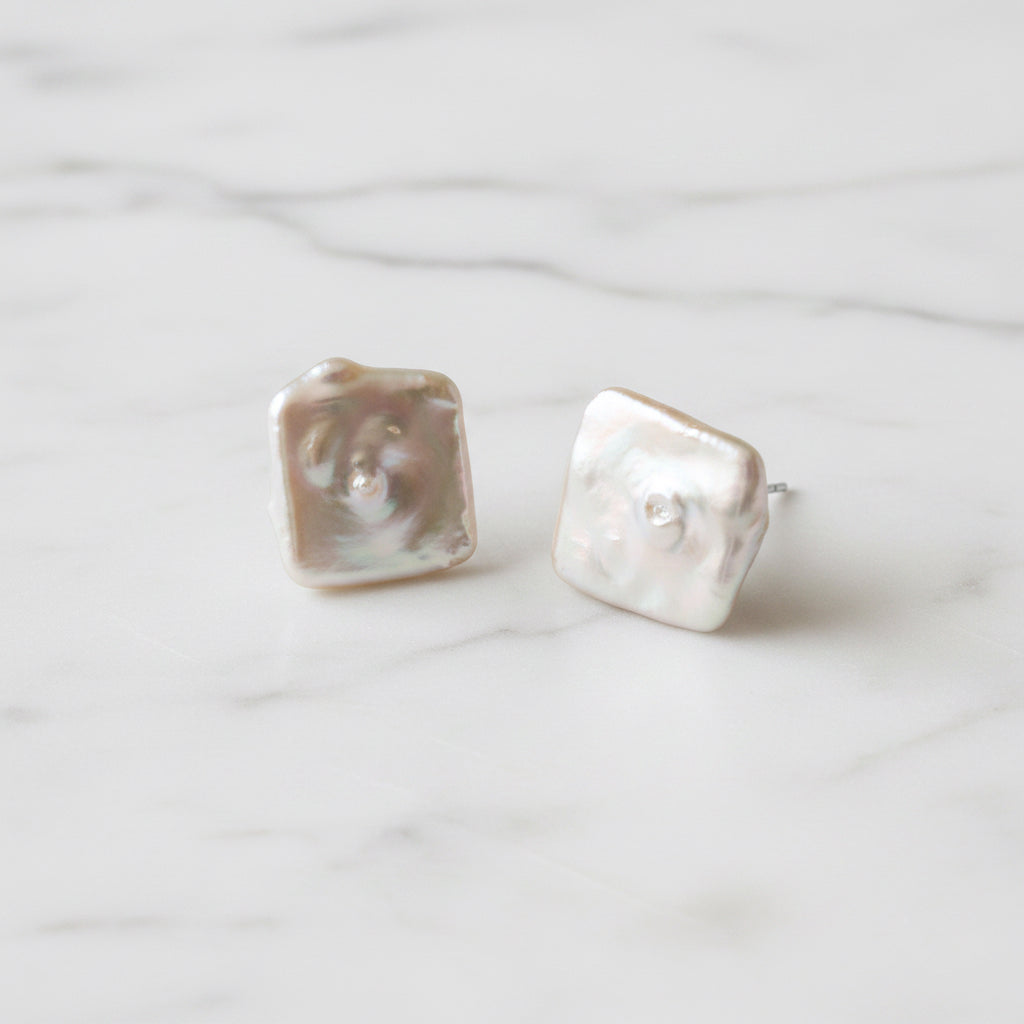 Stunning 18 mm Square Rough Freshwater Pearl Studs