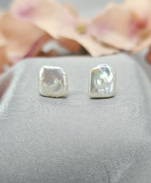 9mm Square flat freshwater pearl studs