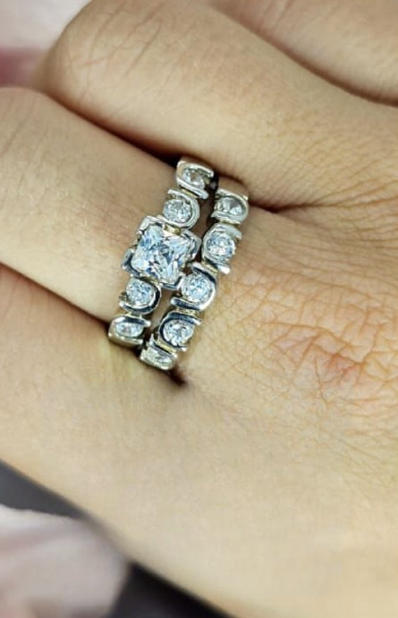 Double band with lots of shiny cubic zirconia