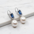 Statement Sterling Silver Earrings With Baroque Pearl And Blue Cubic Zirconia Stones - Terciany 