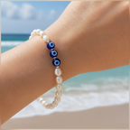Freshwater Pearl Bracelet With Evil Eye Inserts - Terciany 
