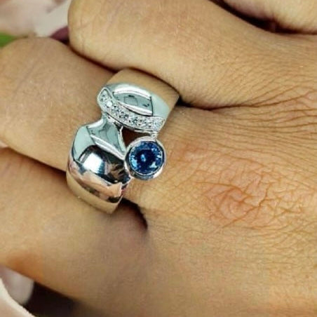 Statement Sterling Silver Ring With Blue Cubic Zirconia - Terciany 