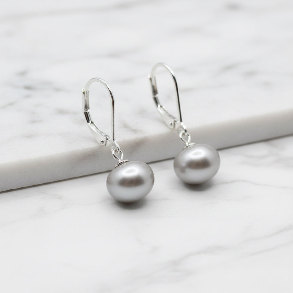 Pretty 9 Mm Grey Drop Freshwater Pearl Earring With Comfy Clip - Terciany 