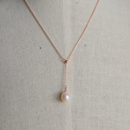 Rose Gold Adjustable Y Shape Freshwater Pearl Necklace