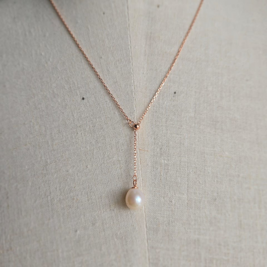 Rose Gold Adjustable Y Shape Freshwater Pearl Necklace