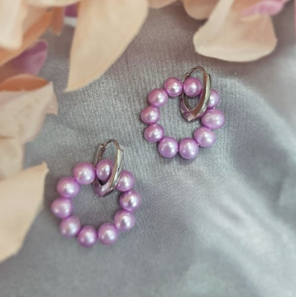 Huggy Earrings With Attachable Pink Freshwater Pearl Circle