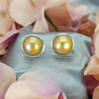 Stunning 16Mm Gold/Brown Mabe Pearl Earrings - Terciany 