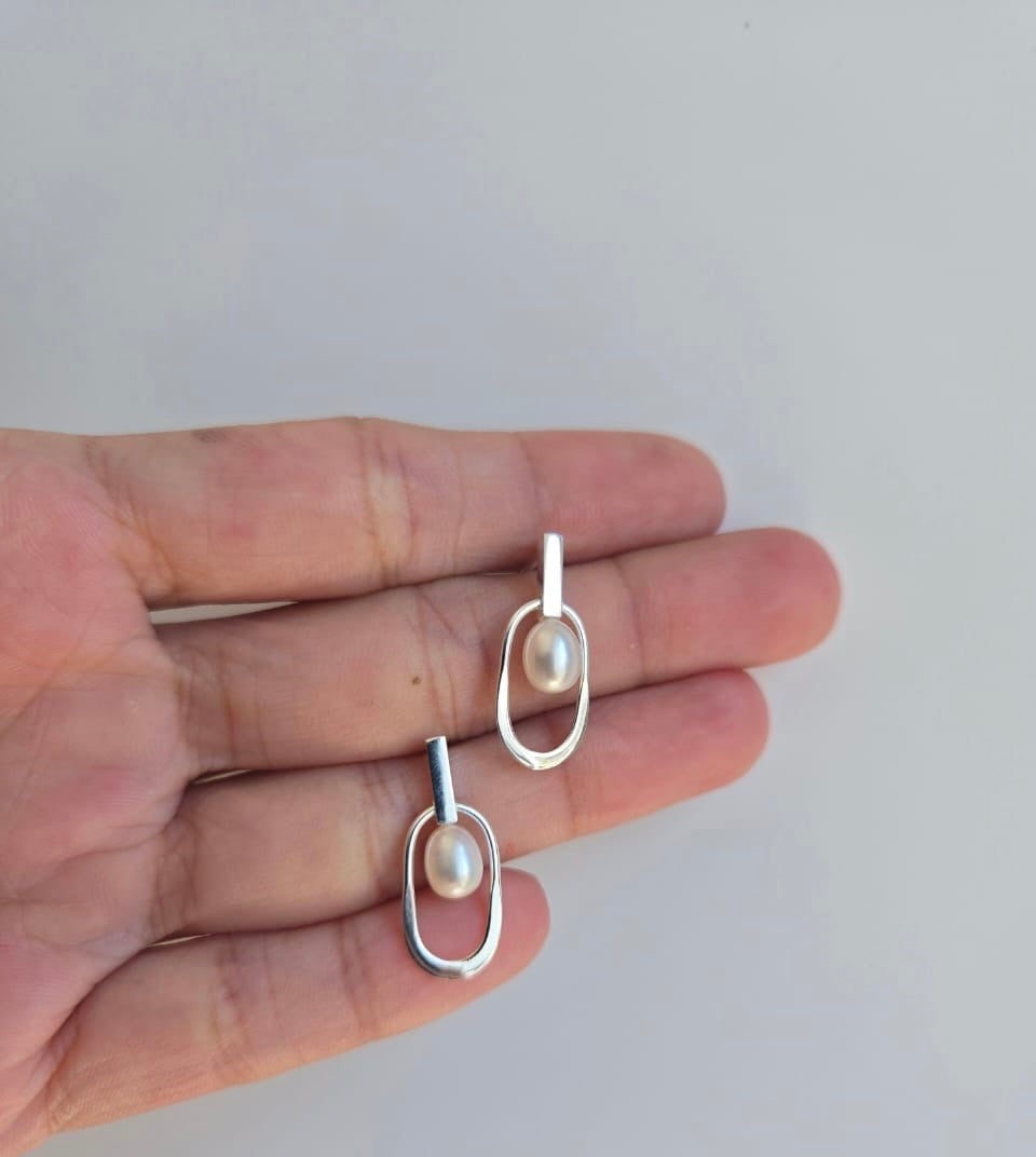 Pearl In Oval Drop Earrings