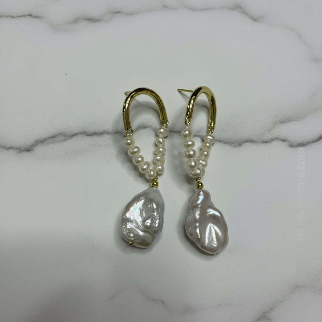 Gold Statement Earrings With Beautiful Pearls On End