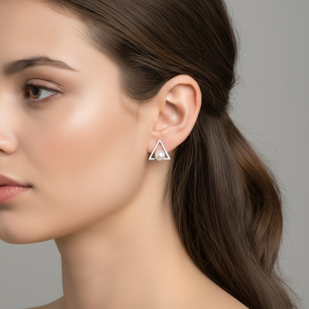 Triangle Stud With Freshwater Pearls - Terciany 
