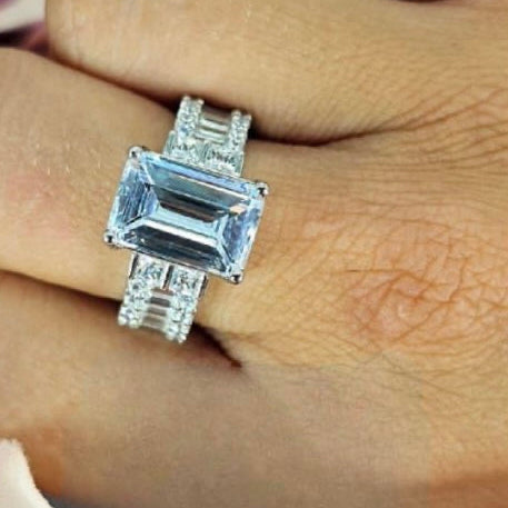 Stunning Rectangle Cubic Zirconia Statement Ring With Baguette On Band