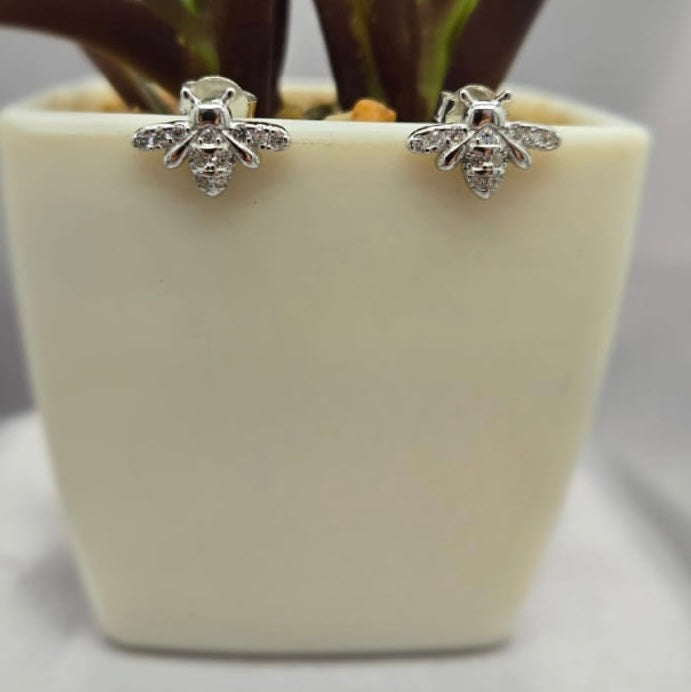 Sterling silver bee studs with bling