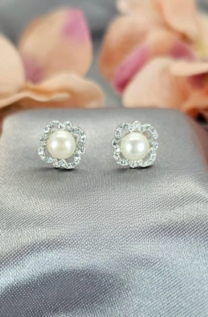 Sterling silver 10mm studs with pavé cubic zirconia detail