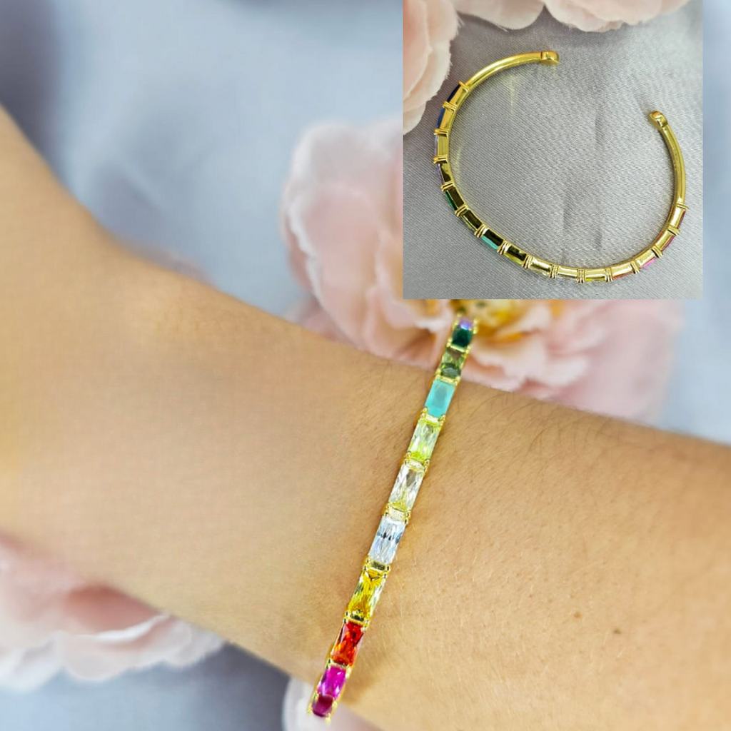 Solid 60 mm Gold Bracelet With Cubic Zirconia Stones - Terciany 