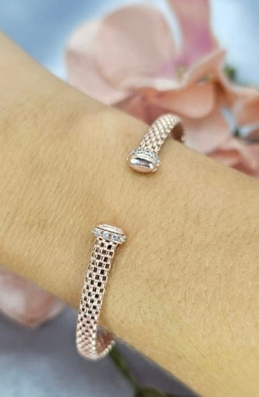 Rosé Gold Plated On Sterling Silver Mesh Bracelet