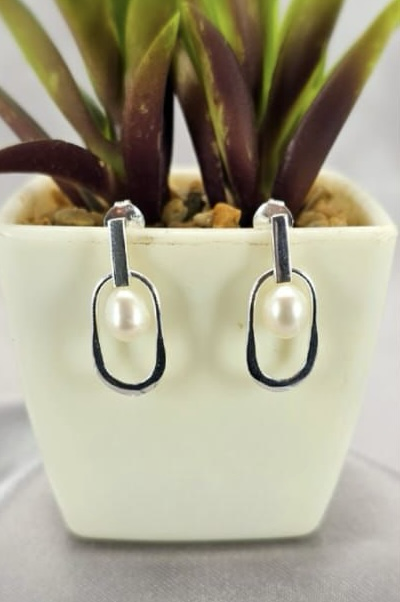 Pearl In Oval Drop Earrings