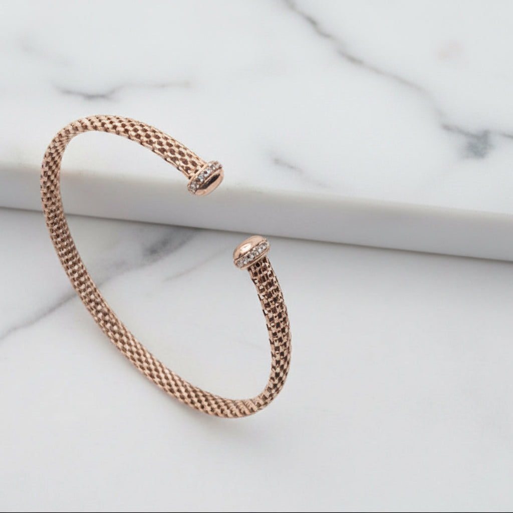 Rosé Gold Plated On Sterling Silver Mesh Bracelet