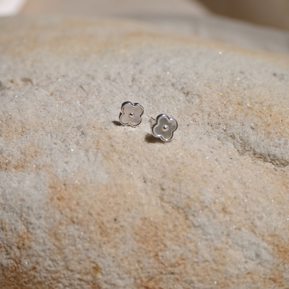 White Van Cleef (Four leave Clover) white flower studs