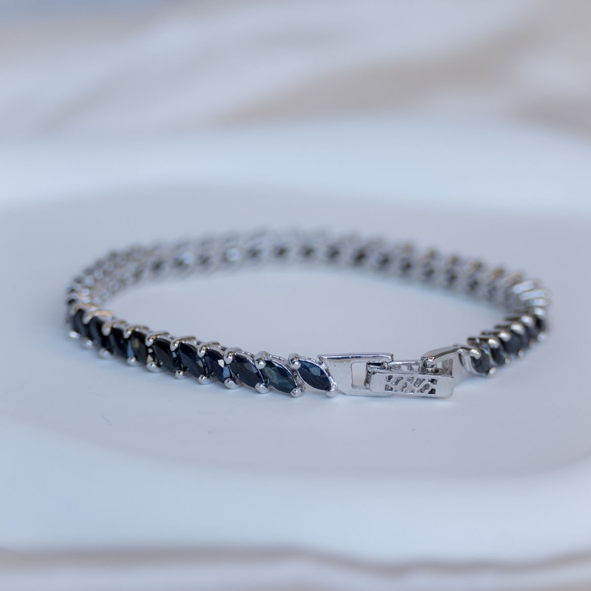 Black Tourmaline Semi Precious stone Tennis Bracelet - Terciany 