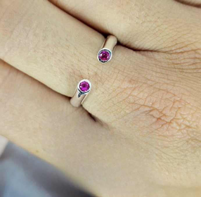 Adjustable Sterling Silver Rings With Different Coloured Cubic Zirconia Stones On End