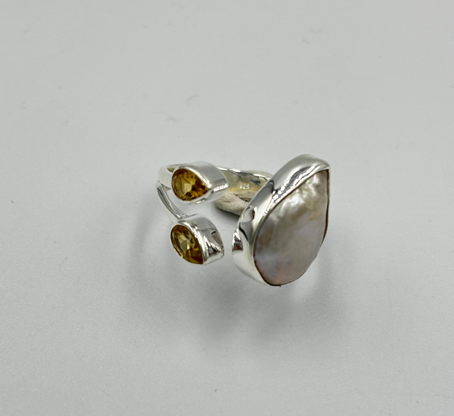 Pearl and citrine open size ring
