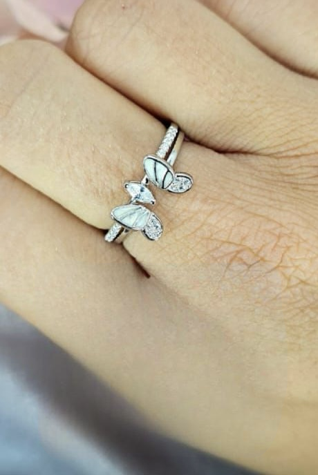 Adjustable Butterfly and cubic zirconia centre ring