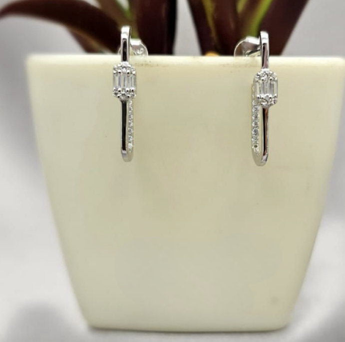 Sterling Silver Paperclip Hoops With Cubic Zirconia Detail