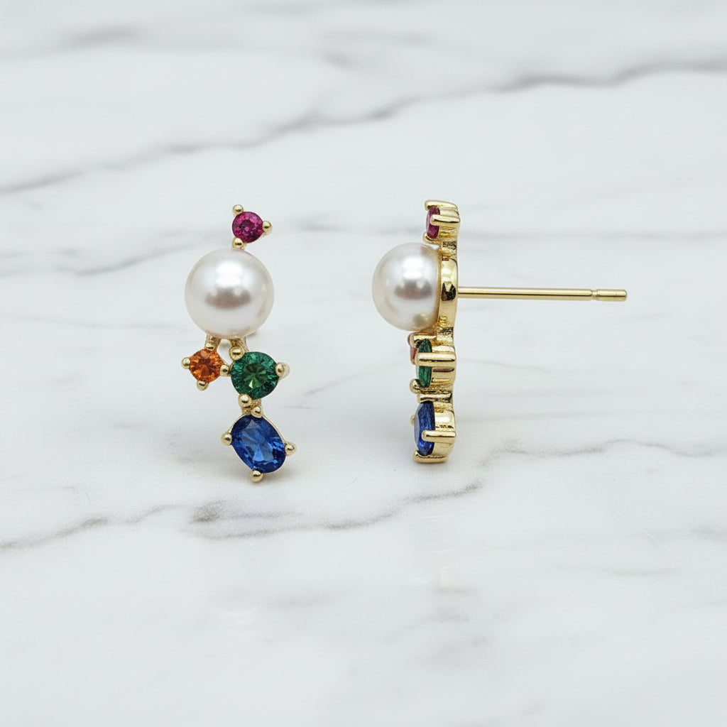 Golden Pearl And Cubic Studs - Terciany 