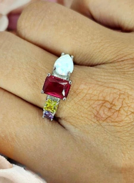 Stelring Silver Ring With Colourful Cubic Zirconia Stones