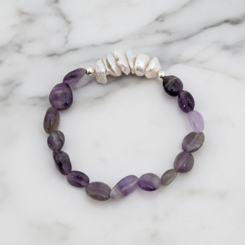 Amathyst and pearl elastic bracelet