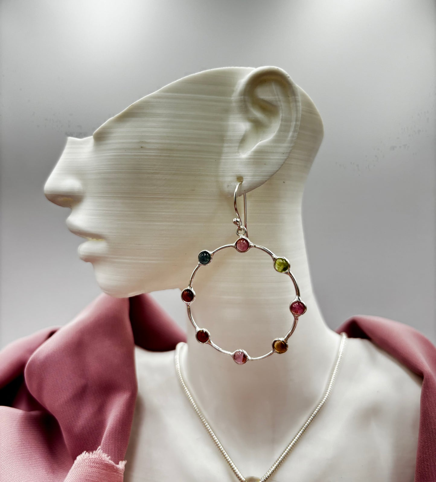 Turmaline semi presious stone statement earrings