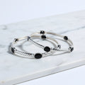Sterling Silver Bangle With Black Stone - Terciany 