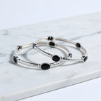 Sterling Silver Bangle With Black Stone - Terciany 