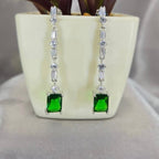 Green And Clear Stone Drop Earrings - Terciany 