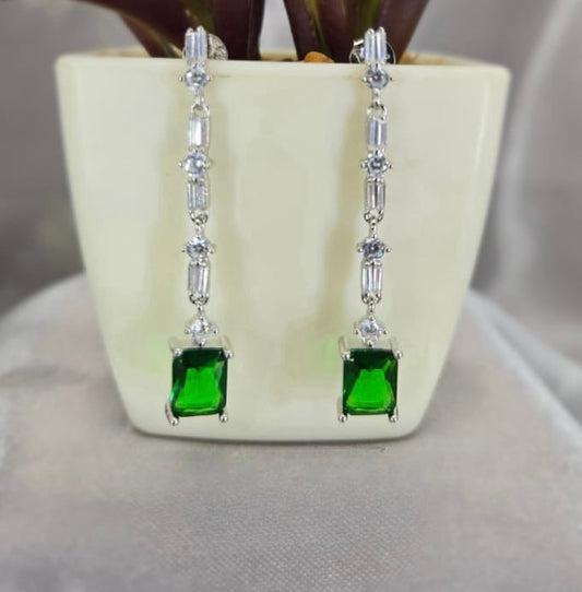 Green and clear stone drop earrings