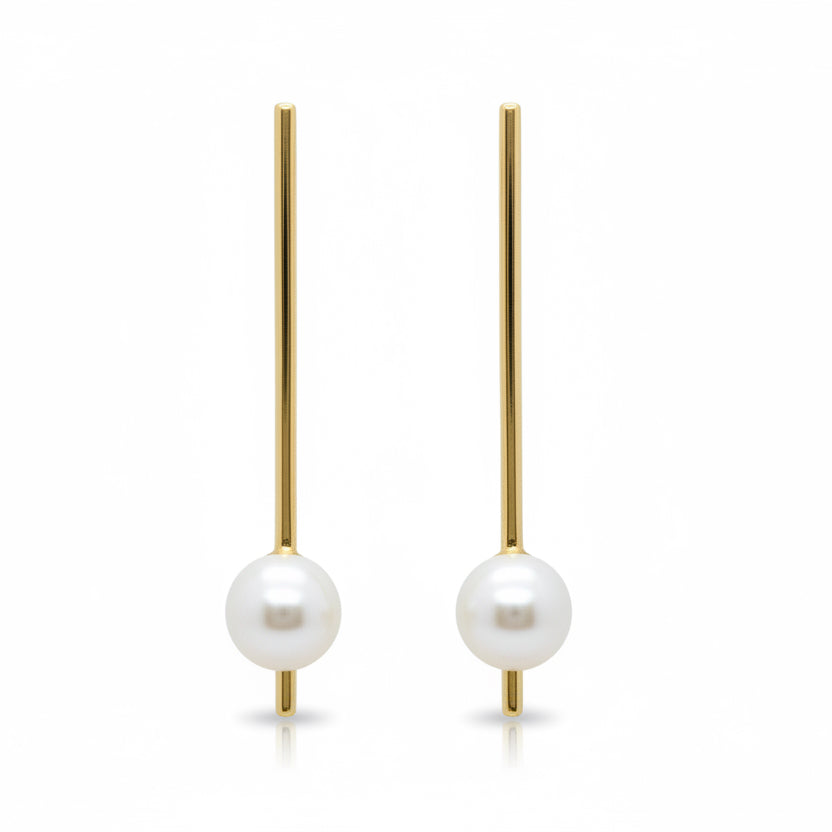 Modern Looking Gold Drops With Freshwater Pearl On End - Terciany 