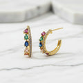 Crown Gold Earrings With Colourful Cubic Zirconia Stones - Terciany 