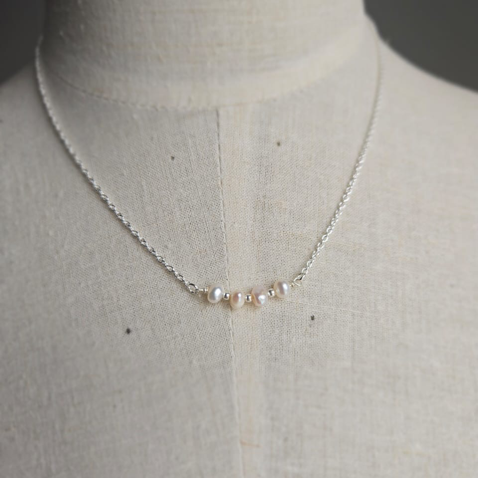 Sterling Silver Necklace With 4 Beautiful Freshwater Pearls