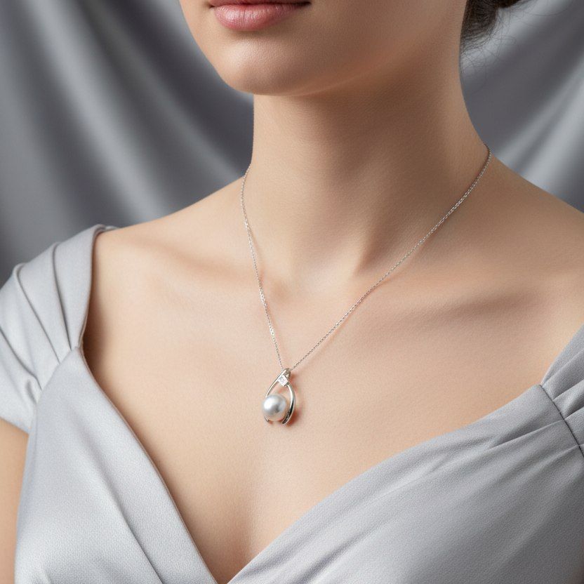 Grey Pearl Pendant With Cubic Zirconia On Top - Terciany 
