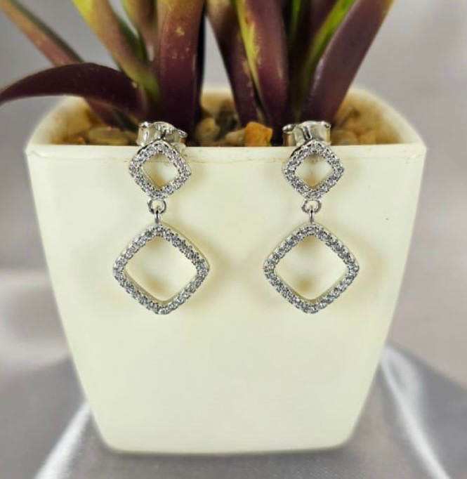 Double Diamond Cubic Zirconia Pavé Drop Earrings