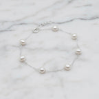 Sterling Silver Bracelet With Freshwater Pearls In Link - Terciany 