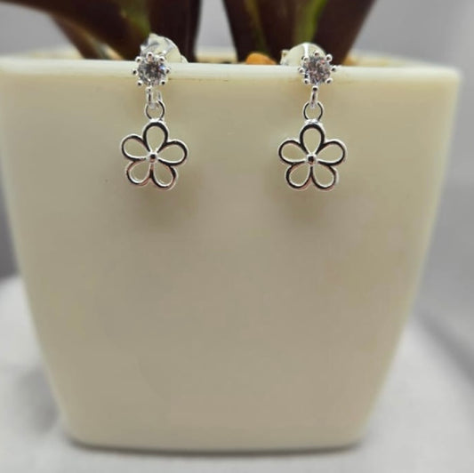 Flower drop studs on cubic zirconia stud