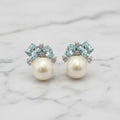 Showstopper Earrings With Light Blue Cubic Zirconia And Stunning Freshwater Pearls - Terciany 
