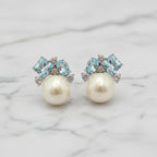 Showstopper Earrings With Light Blue Cubic Zirconia And Stunning Freshwater Pearls - Terciany 