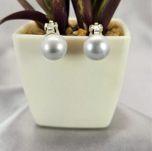 Grey Freshwater Pearl Clip On Stud Earring