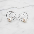 Modern Looking 16mm Double Circle Earring  With Freshwater Pearl