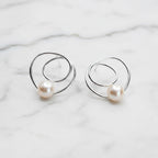 Modern Looking 16mm Double Circle Earring  With Freshwater Pearl